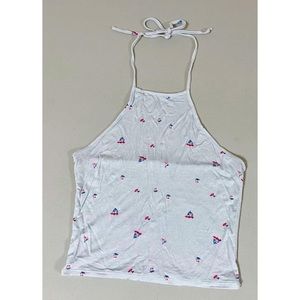 Pastel Baby Blue Cherries Cherry Print Halter Tank Crop Top Tee T-Shirt XS 🍒
